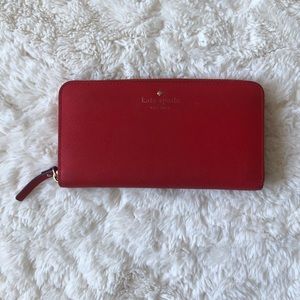 Kate Spade Cedar Street Zip-Around Large Wallet Leather Cherry Red Polka Dot